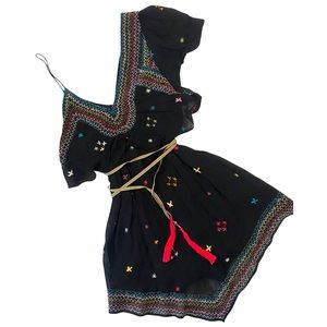 🪶Free People Black Chiffon Embroidery Dress